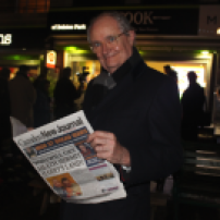 Jim Broadbent caught reading his favourite local paper